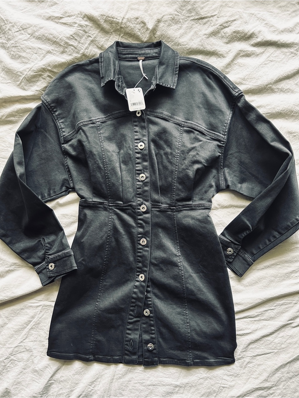 Free People Women's Black Button-Front Denim Jacket Dress Size 2 NWT